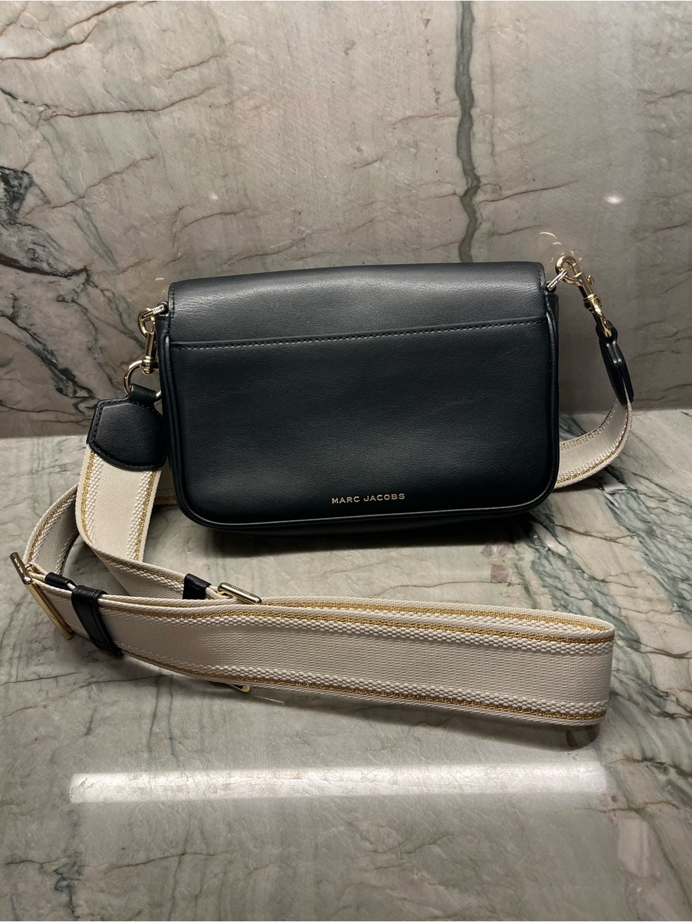 Marc Jacobs Black Leather Crossbody with Gold Hardware and Logo Strap - Picture 2 of 12